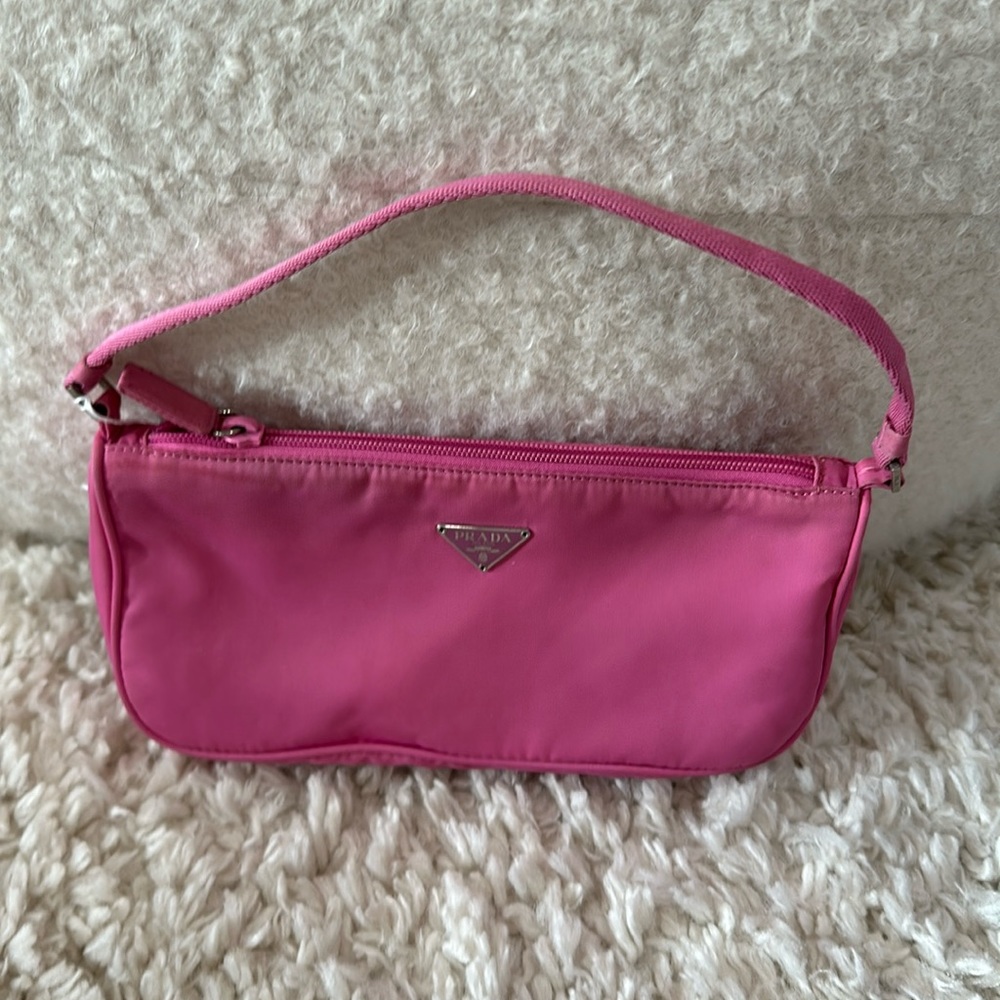 Vintage Prada nylon pink logo mini shoulder bag Y2K
